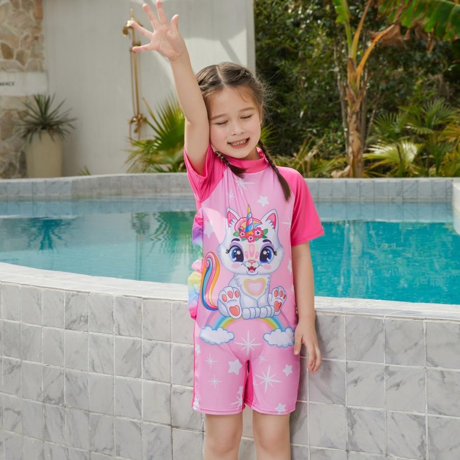

Girls One-Piece Quick-Dry Short-Sleeve Swimsuit for Surfing M 90-105
