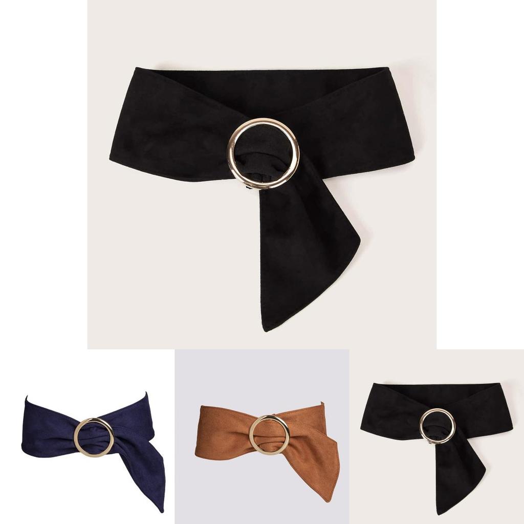 Womens Belt With Round Buckle Faux Suede Wide Waist Belt For Casual Wear