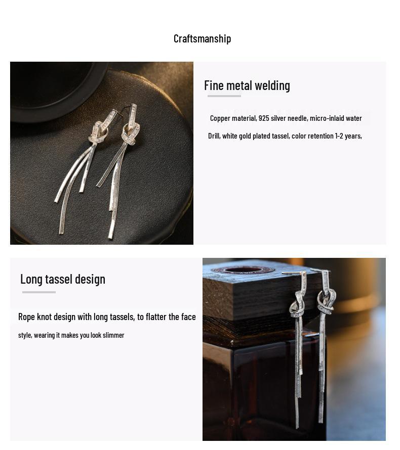 2024 New Silver Knotted Long Tassel Earrings: Elegant High-End Style for Women