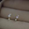 Exquisite Arc Shell Pearl Zircon 925 Sterling Silver Plated 14K Gold Earrings for Women Gentle Small Elegant Jewelry Accessories