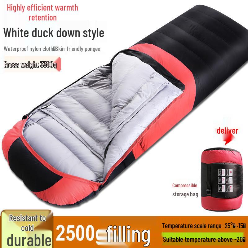 White Duck Down Zero Degree Sleeping Bag for Winter, Outdoor, and Indoor Use