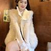 High Collar Knitted Splicing Vest Women's Vest Autumn and Winter Loose Plush Vest Sleeveless Jacket Fluffy Waistcoat
