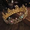 Colorful Full Circle Large Crown Headband European and American Baroque Crystal Crown Headwear  Wedding Accessories for Brides