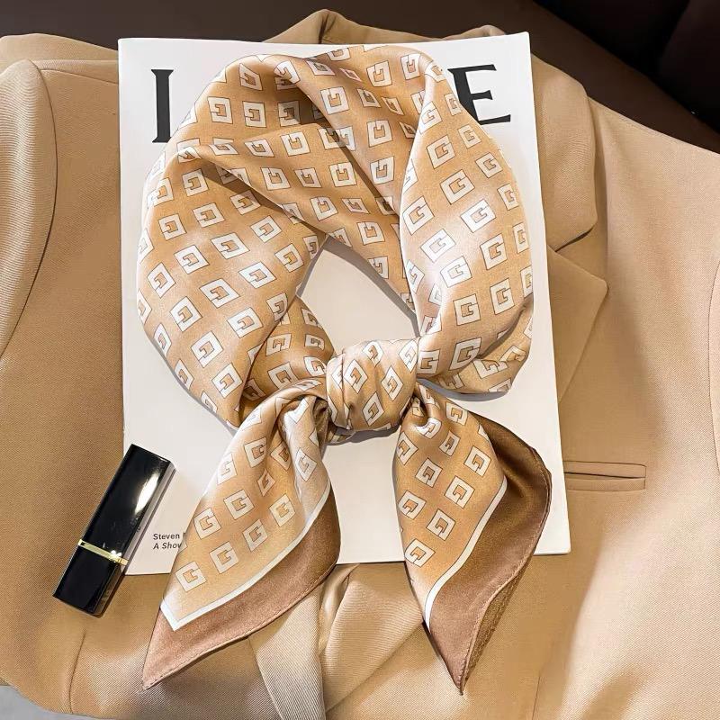 68Cm Letter G Silk Scarf For Women Imitation Silk Fashion Simple Headwear Bag Decoration Clothing Square Scarf