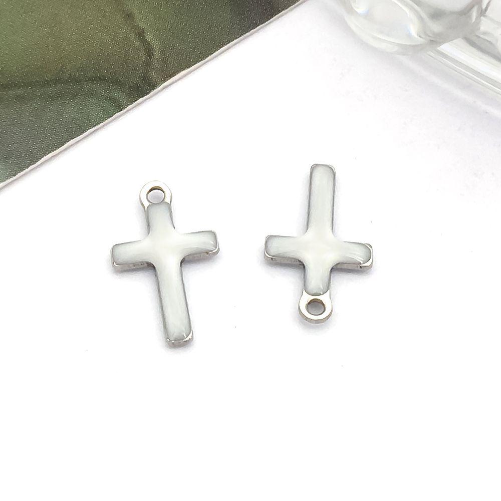 Подвеска-шарм крест из нержавеющей стали с гальваническим покрытием и двусторонней эмалью