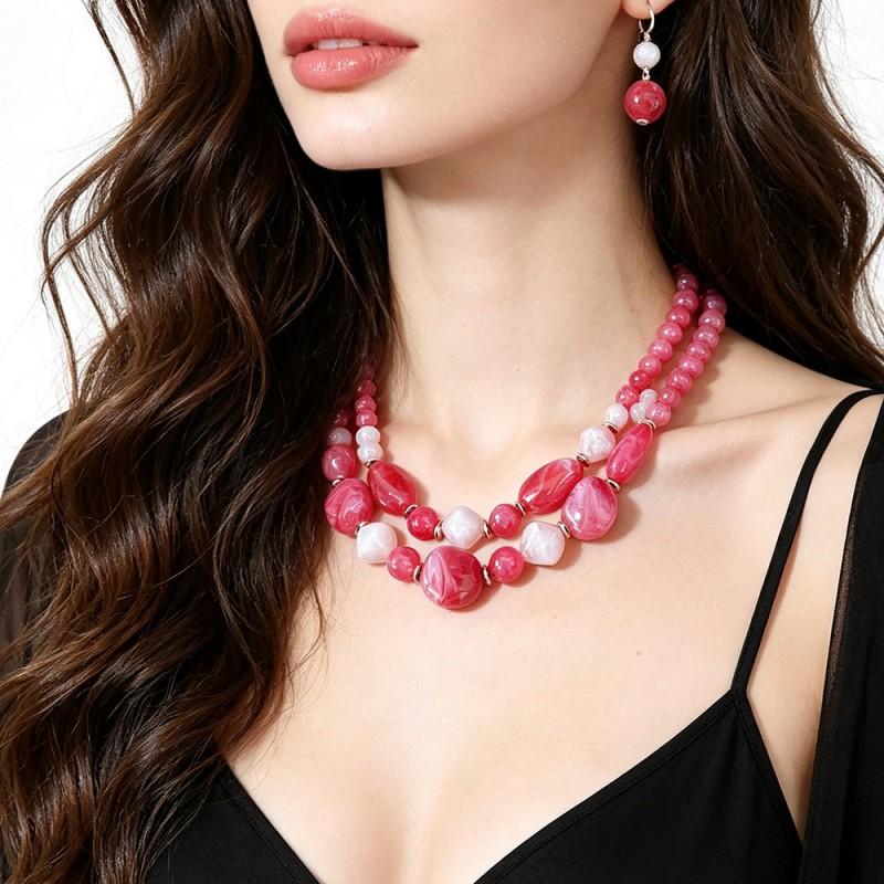 Handmade Geometric Acrylic Beaded Necklace Set With Irregular Chain Vintage Style Layered Jewelry Women