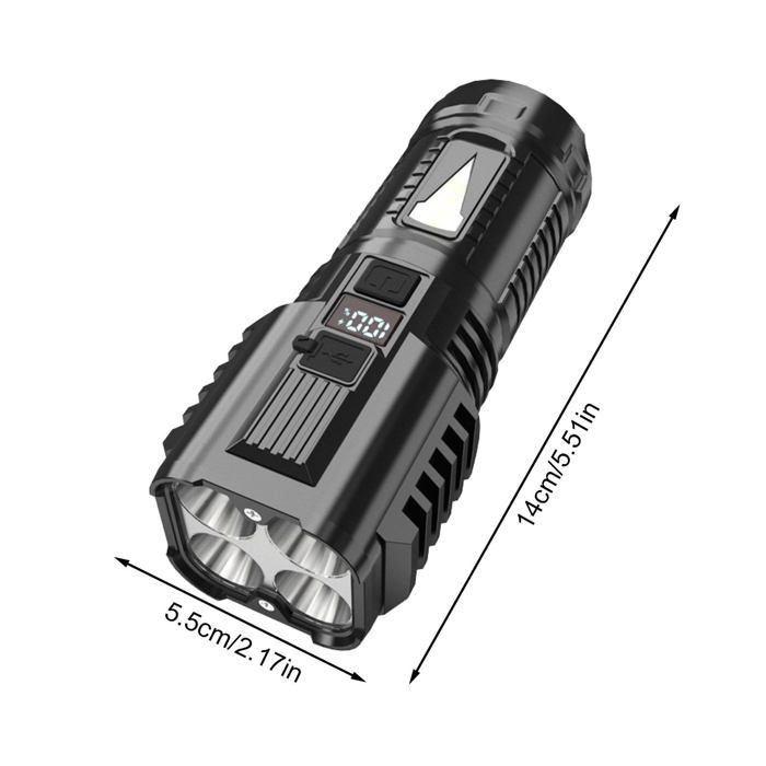 Lampe de poche LED rechargeable USB 4 modes – compacte ABS, éclairage puissant longue portée