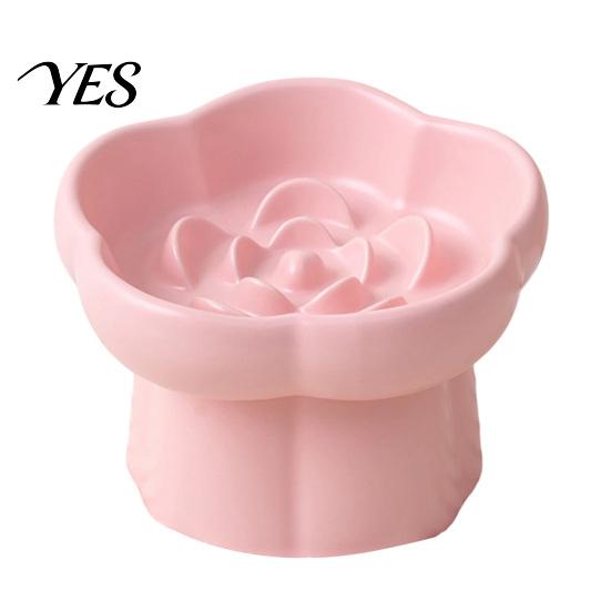 Vomiting Prevention Pet Bowl Ceramic Slow Feeder Bowl, Dogs Cats Anti-Choking Eating Food Elevated Feeding for Dry & Wet with Rose Pattern