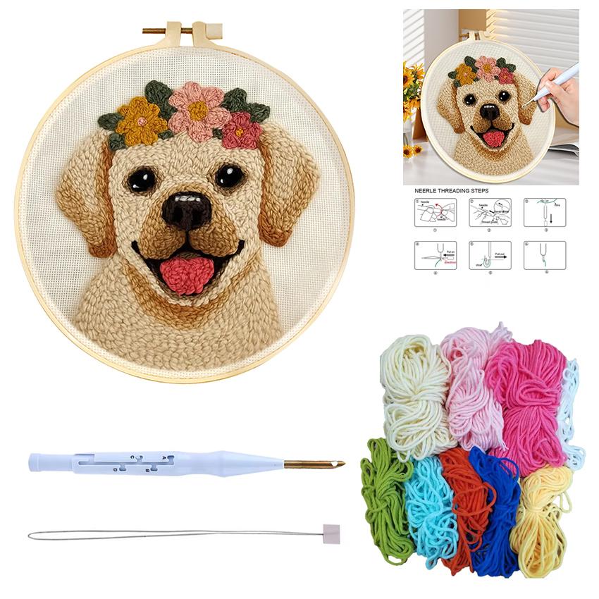 Punch Needle Kit For Beginners Cute Dog Animal Punch Needle Poke Embroidery Set Cute Cat Cross Stitch Kits Adult Craft Supplies