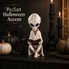 Alien Resin Ornaments Sitting Skeleton Statue, Retro Book Sci-Fi Dark Halloween Ornament, Cross-legged Statues Durable Synthetic Figurine for