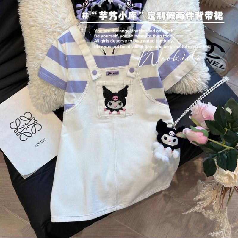 Girls Summer Striped Short Sleeve Pinafore Dress Fashionable Casual Princess For Big Kids