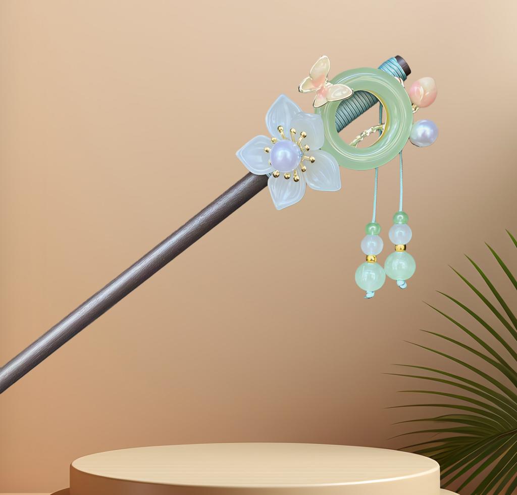 Exquisite Flower Tassel Wooden Hairpin Retro Chinese Style Handmade Floral Hair Stick Vintage Girls Women Hanfu Hair Accessories