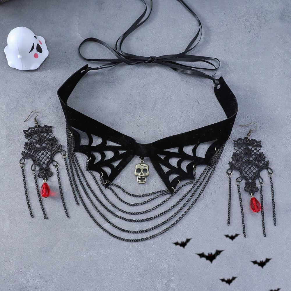 

Браслет Кружево Цветок Набор украшений Панк Стиль Готические Серьги Крутое Хэллоуин Ожерелье Женщины Style6