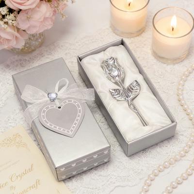 Faux Crystal Rose Flower Gift with Metal Stem Clear Flower Figurine with Gift Box for Home Wedding Valentine's Day Gift