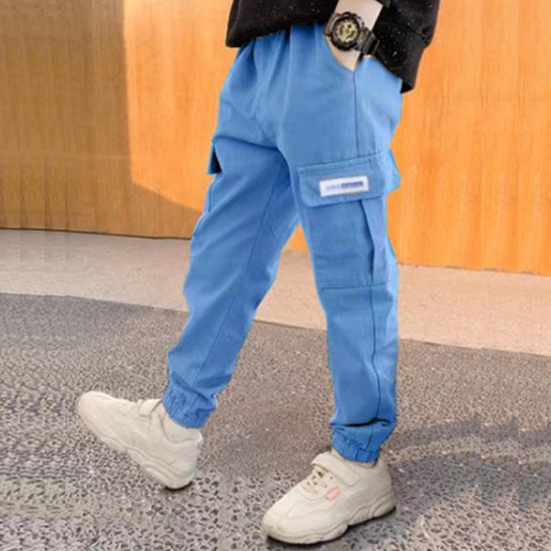 Boys' 2024 Spring/Autumn Military-Style Cotton Pants for Medium & Large Children