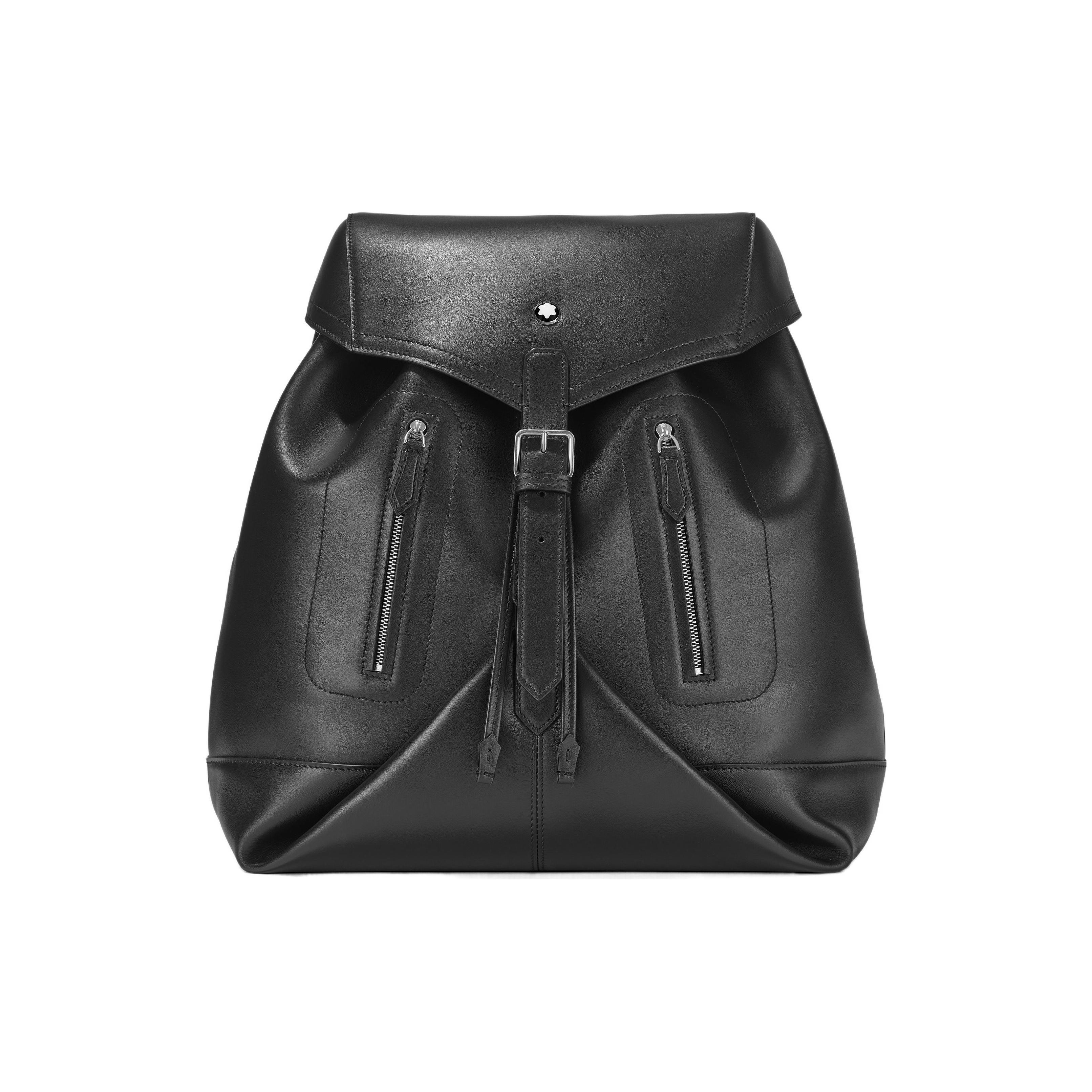 

Montblanc Meisterstück Selection Hexagonal White Star Logo Adjustable Shoulder Strap Large Capacity Leather Backpack Men backpack Black MB131210 Basic Set (Bag+Dust Bag)