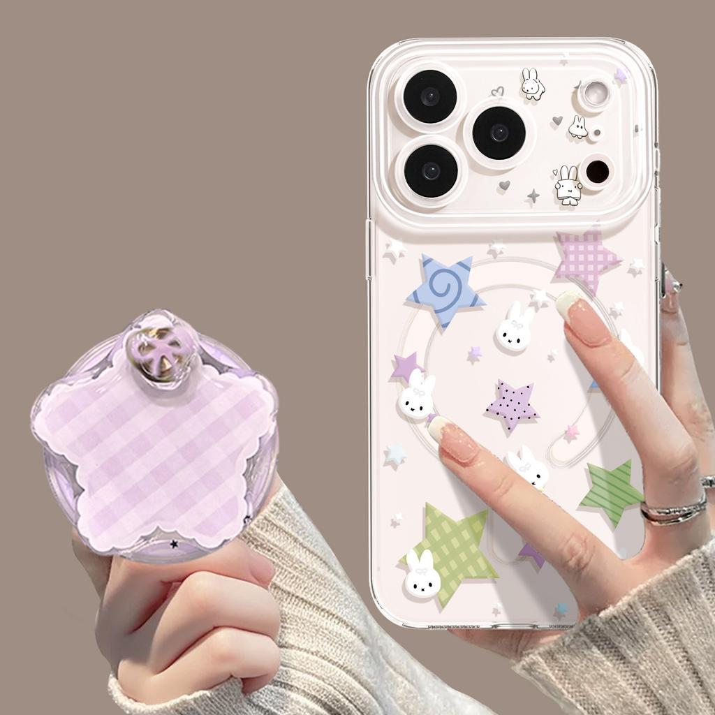 Mobile phone case with bracket, suitable for iphone17 star rabbit 16promax magnetic attraction 15 cartoon 14 niche 13 new set