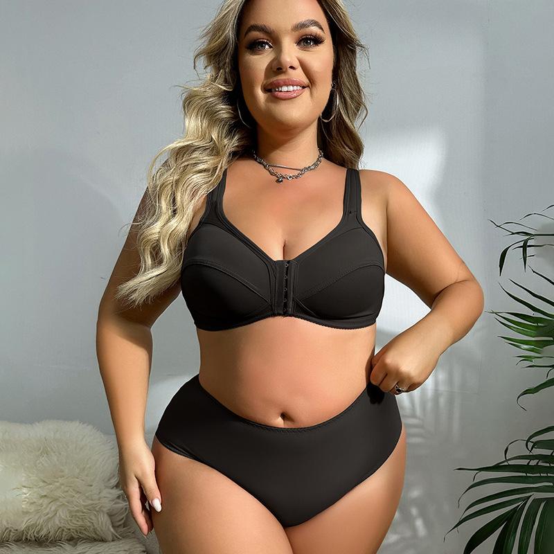 European and American Plus Size Women's Bra Set Front Buckle No Steel Ring Seamless Underwear Full Cup Comfortable Panties