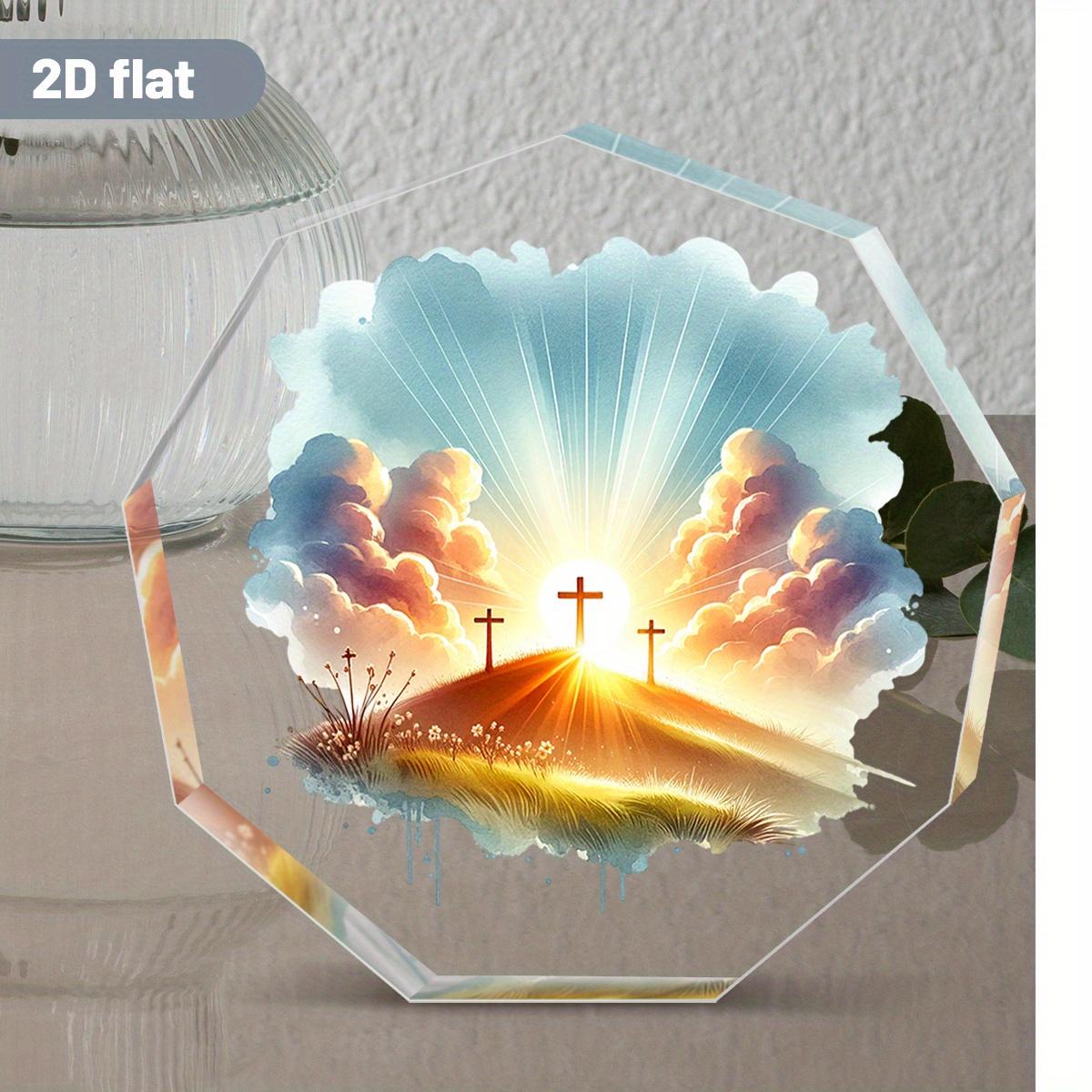 1pc Nine-Sided Acrylic Advent Jesus Cross Ornament - Jesus Christ Desktop Decoration with Hebrews 11:1 Inspired Verse Design, Holiday Plaque for 8.6*9cm