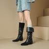 Women's low-heeled boots autumn and winter new European and American thick-heeled large-size Roman medium boots