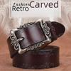 Women's Retro Korean-Inspired Leather Belt with Decorative Carved Buckle