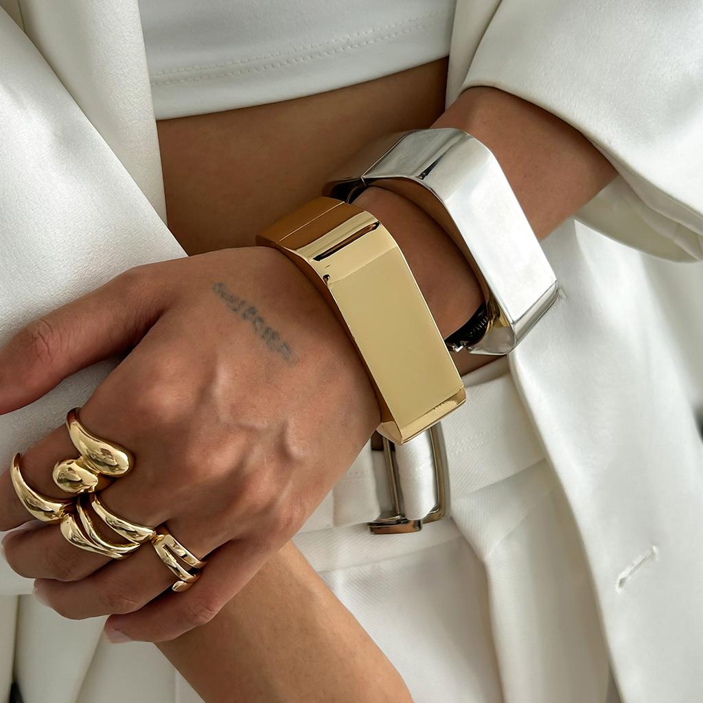 DIEZI Punk Square Wide Cuff Bangles Bracelets Party Jewelry Hip Hop Vintage Gold Silver Color Geometric Spring Bangles Women Men