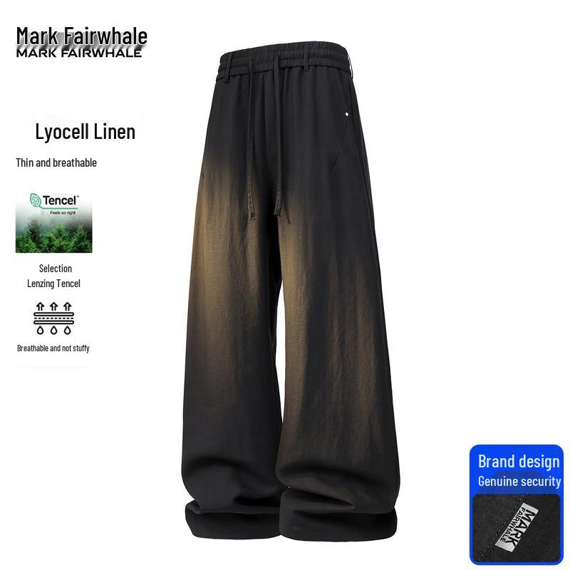 MARK FAIRWHALE Men s Washed Wide-Leg Straight-Leg Casual Pants 4XL чёрный