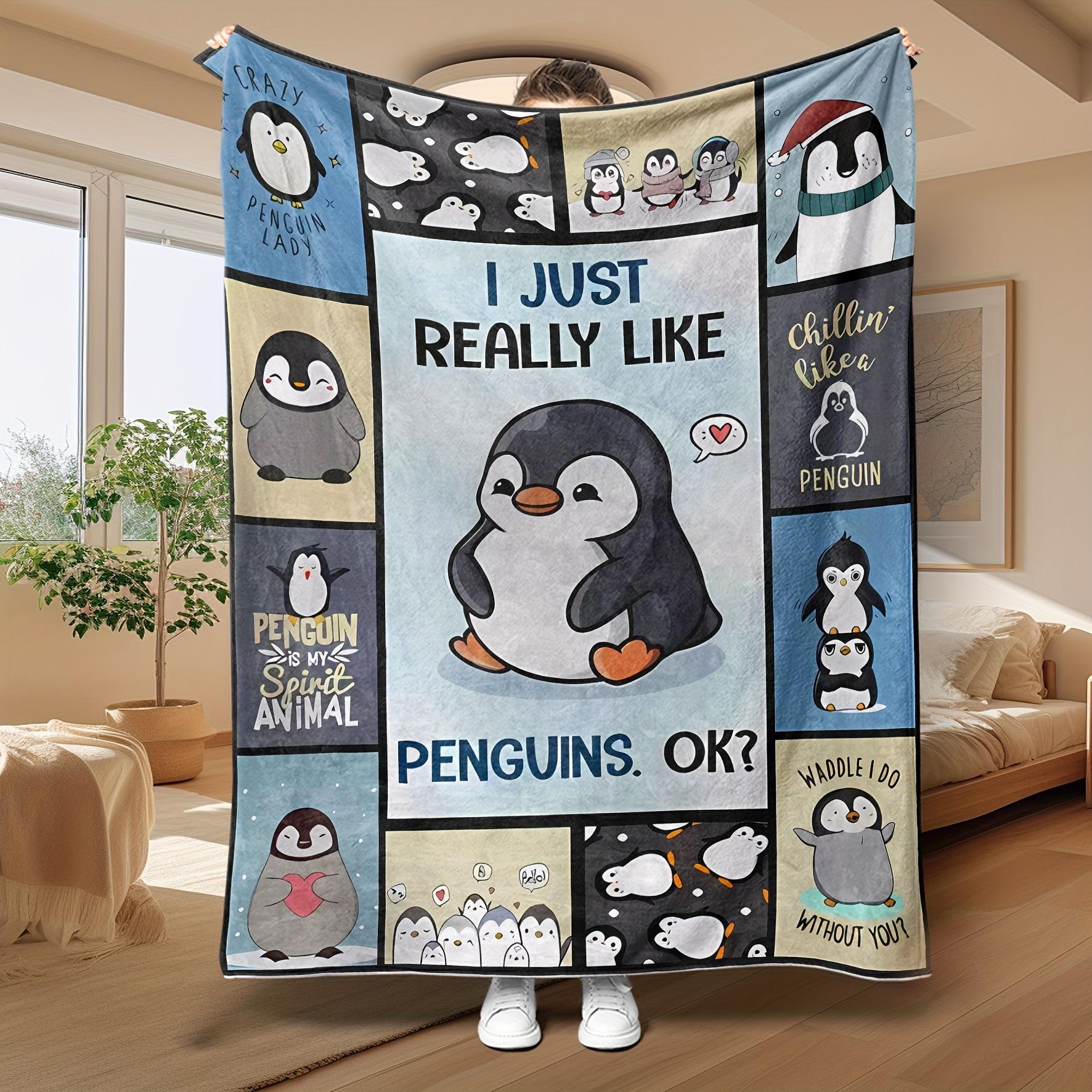 

Penguin Lovers Fleece Blanket, Cute Winter-Themed Throw Blanket with I Just Really Like Penguins Design Soft Cozy blankets 130x150cm