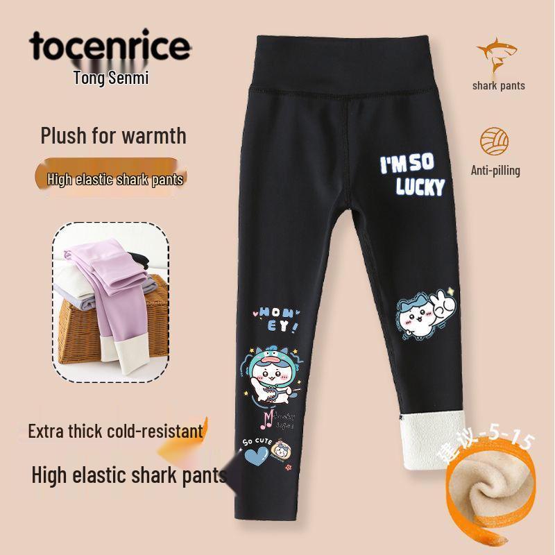 2025 Style Fleece-Lined Little Eight Shark Leggings for Girls - Yoga Barbie Pants for Middle & Older Children