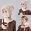 Women's Winter Knitted Plush Thermal Hat Multi-functional Outdoor Cold-proof Hat Scarf Integrated Pullover Hat