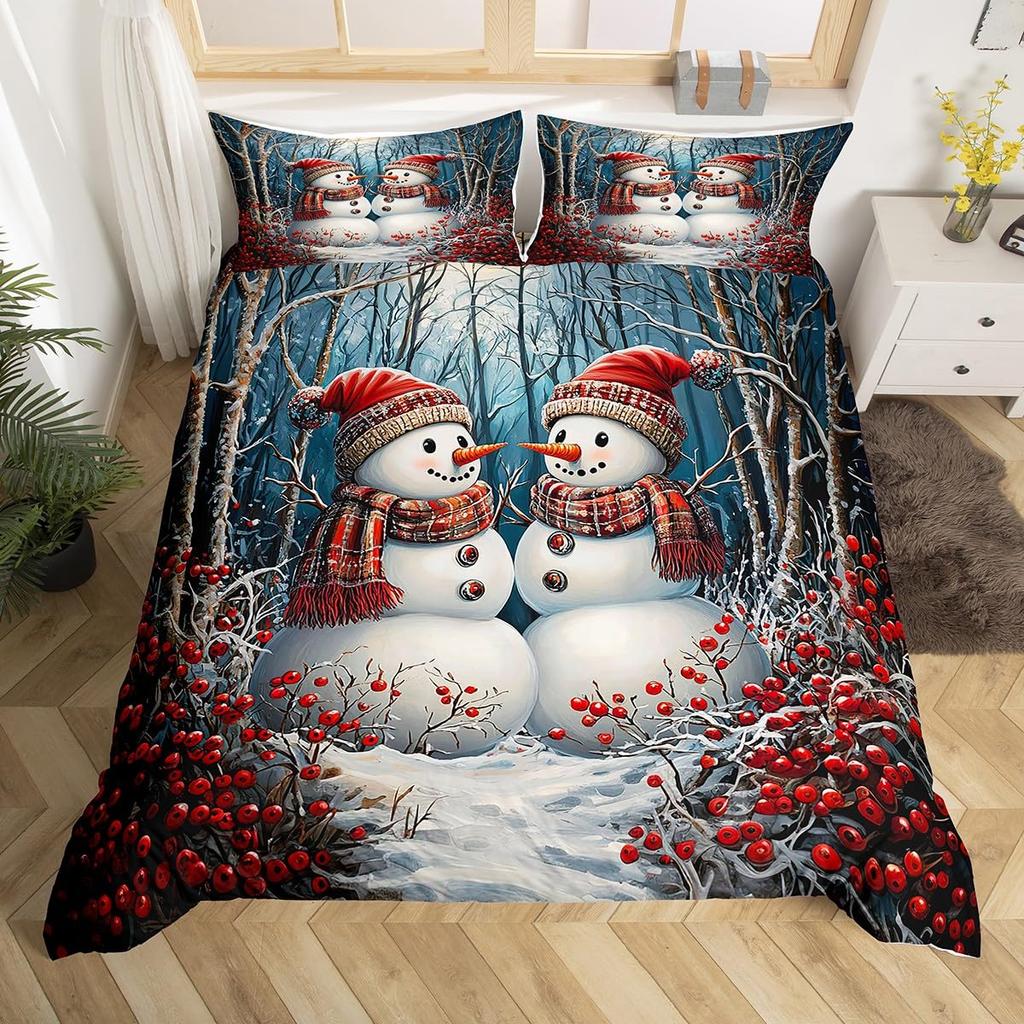 Christmas Duvet Cover Boys Girls Twin Queen Christmas Tree And Snowman Bedding Set Ultra Soft Winter Snowflake Comforter Cover