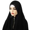 Muslim Hijab Scarf With Zipper Plain Bubble Chiffon Ready To Wear Veiled Hijab Wrap Solid Shawls Headscarf Turban Ramadan