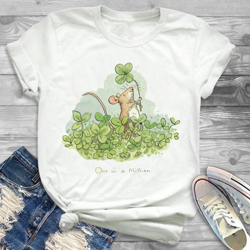 Lovely Style Pet Print T-Shirt Crew Neck Casual Short Sleeve T-Shirt Spring Summer Women's Clothing Fashion Simple Short Sleeve