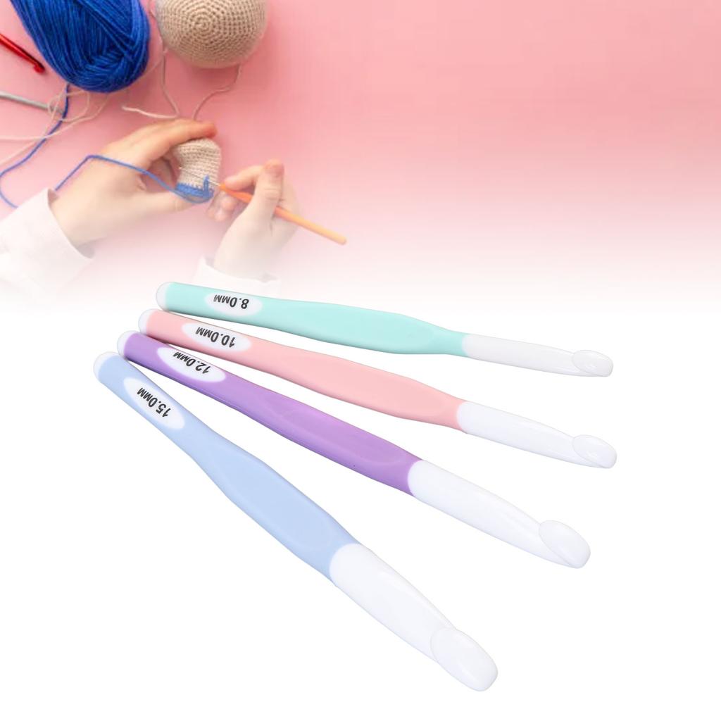 4 Pcs Crochet Hook Set 8mm 10mm 12mm 15mm ABS TPR Ergonomic Handle Crochet Hooks for Carpet Rug Blan