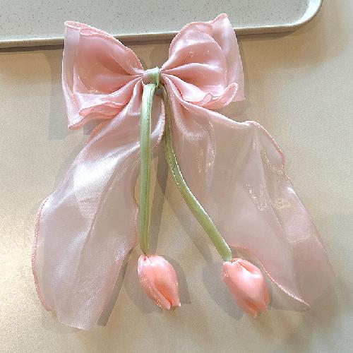Ethereal Tulip Mermaid Iridescent Bow Hair Claw with Ribbon Tails Sweet Girl Pearlescent Color Fashion Shark Clip for Women