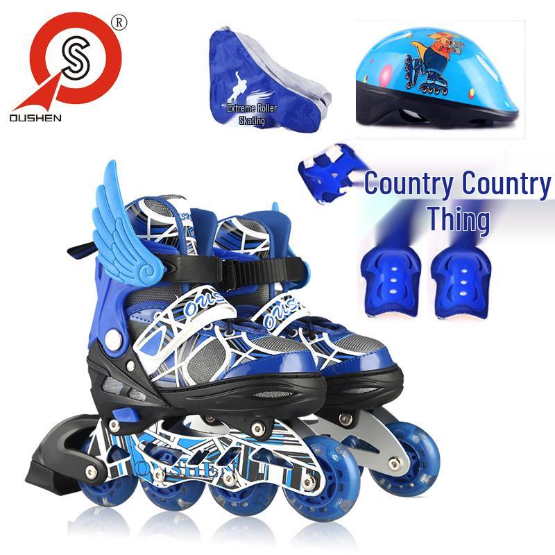 Oushen Adjustable Flashing Inline Skates Set for Kids Small 31-34
