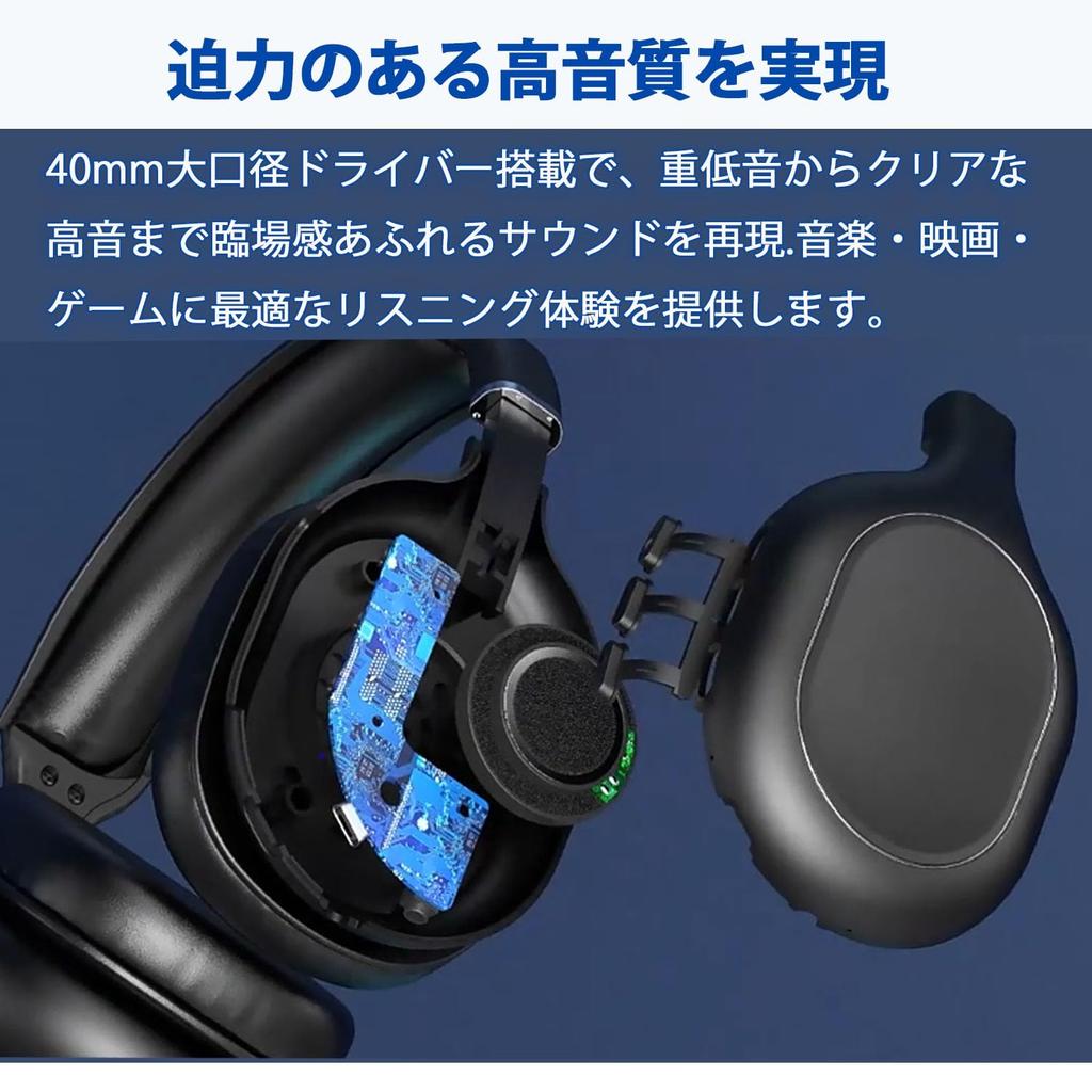 Bluetooth 5.4 Headset FS-BTHDL03-BK, Kabel- und Drahtlos-kompatibel, 40-mm-Treiber, Eingebautes Mikrofon, Faltbar, Leichtgewicht, Lange Wiedergabedauer,