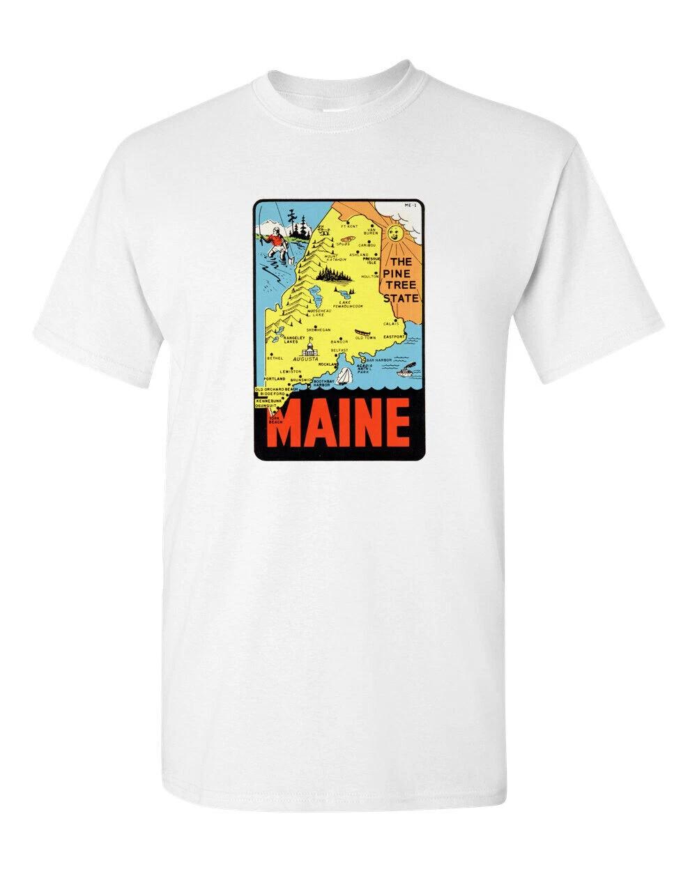T Shirt Vtg Travel Art 100% Cotton Maine State Souvenir Retro Tourist 3XL