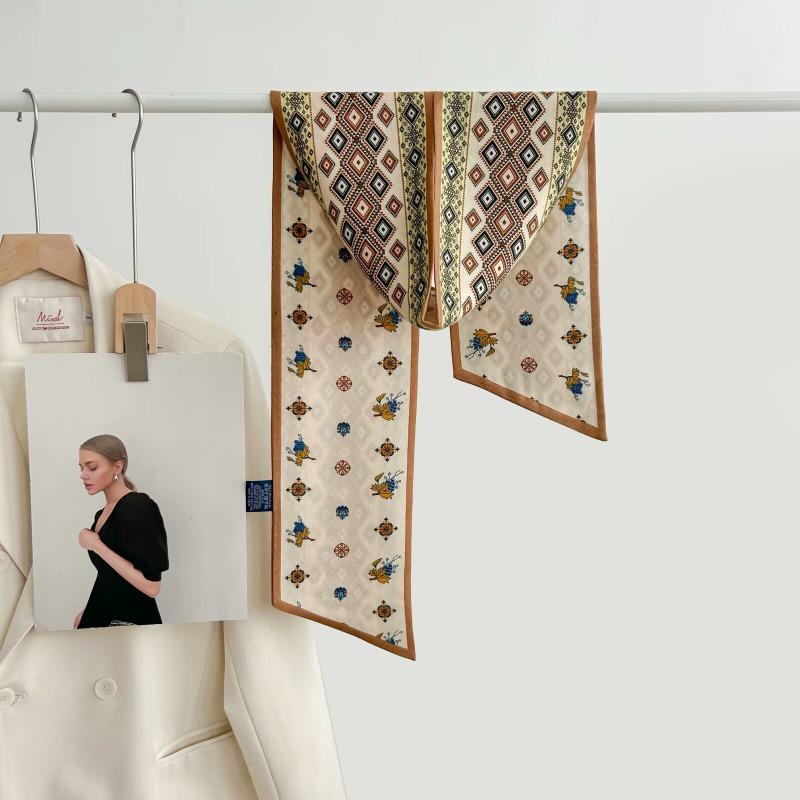 

Весенне-осенний новый двухсторонний шелковый шарф для волос цвета кешью, женский шелковый шарф премиум-класса, длинный шелковый шарф, маленькая лента 150cm