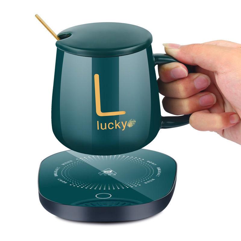 Fashion Home 55stupňový termostatický šálek pro domácnost USB keramický termostatický ohřev šálek Hrnek na šálek kávy s krytem na lžičku