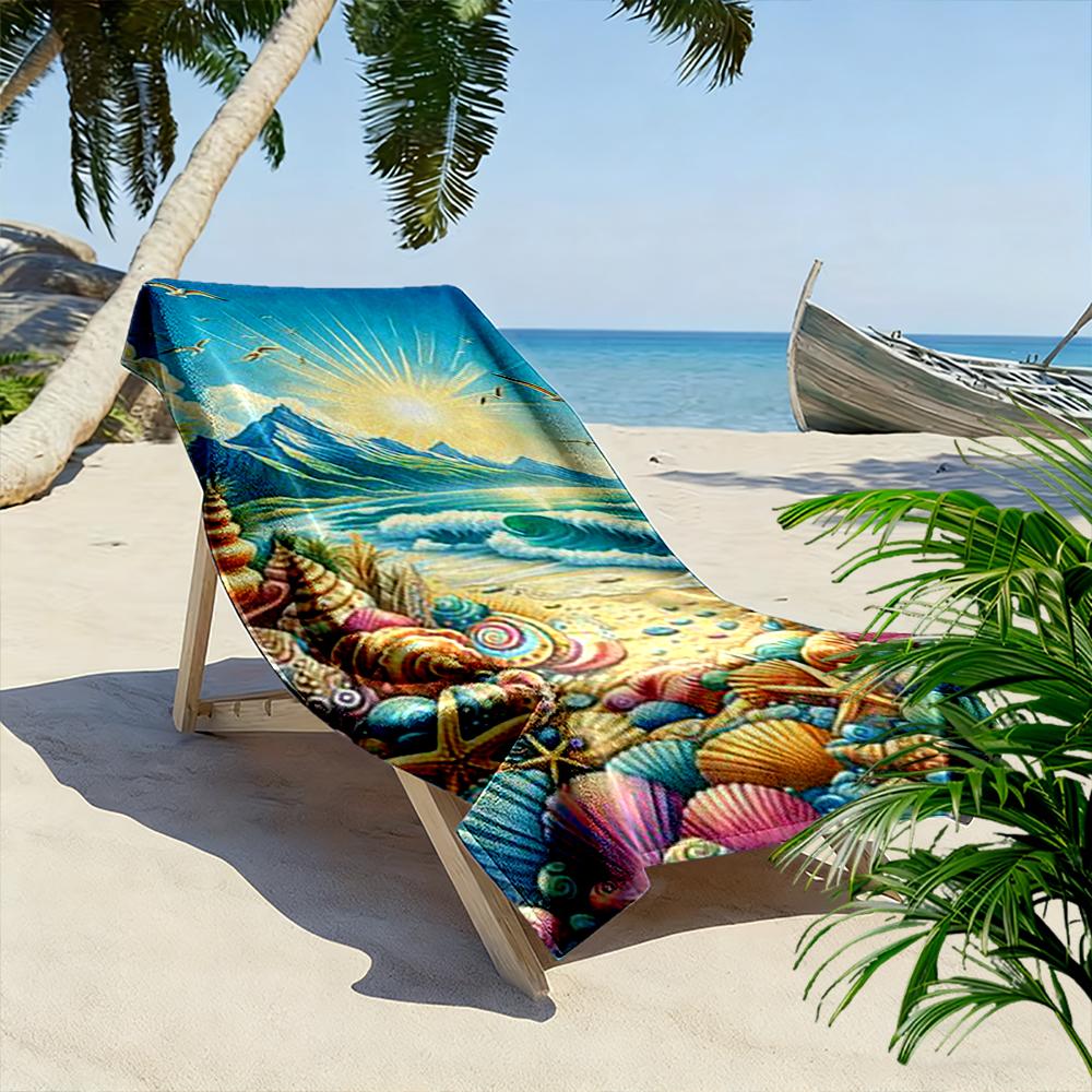 Colorful Seashell and Sunset Beach Scene Beach Towel Quick-drying for Travel Outdoor Sports Jogging Beach and Swimming