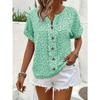 Summer Printed Women's T-shirt Elegant Floral Buttons Short Sleeve Loose Casual T-shirts Women Fashion Vintage Office Ladies Pullover Tee Tops New