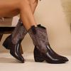 Fashion Chunky Heel Single Boots Autumn New Pointed Toe Paneled Embroidered Sleeve Non-Slip Wear-Resistant Mid-Tube Boots
