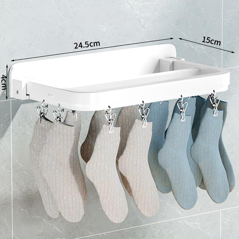 Laundry Organizer 12/20/26 Hooks Shelf Bra Underwear Fixed Wall Mounted Socks Clips Aluminium Alloy No Drilling Black