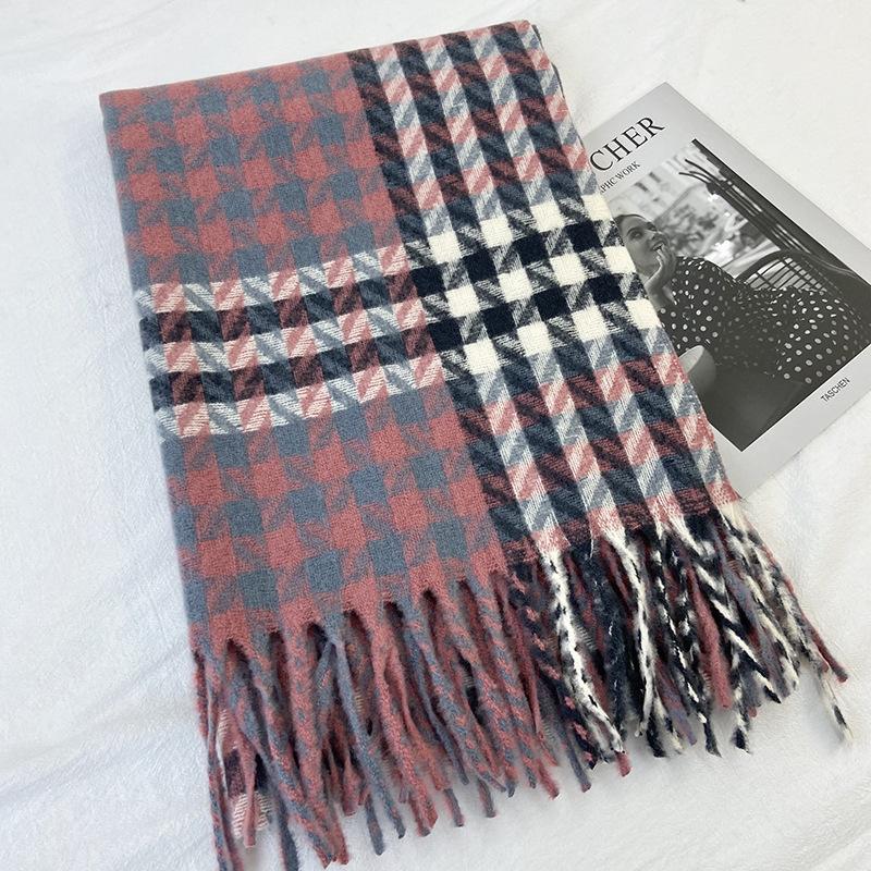 Checkered Scarf Women's Autumn and Winter New High-end Long Style Student Couple Shawl Warm and Thick Tassel Scarf