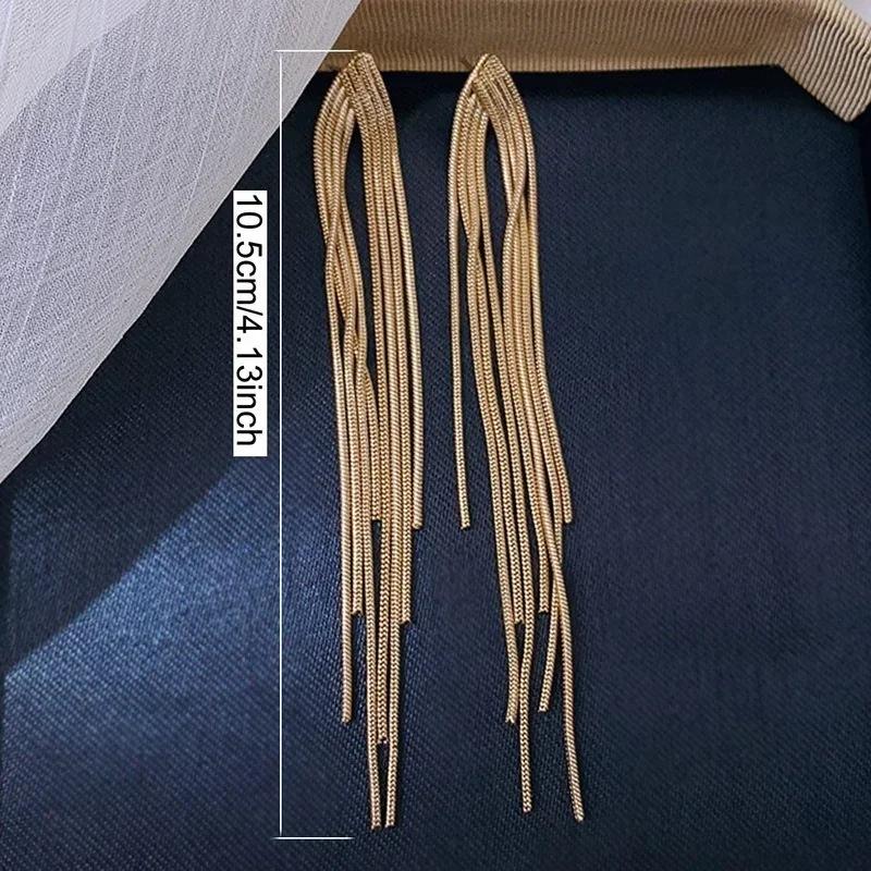 Fashion Gold Color Long Tassel Earrings Jewelry Vintage Statement Fringe Charm Drop Dangle Accessories for Women