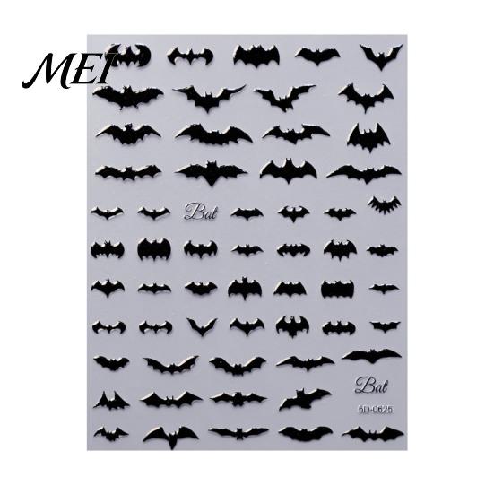 Nail Decor Sticker Halloween 3D Embossed Stickers, Skeleton Hand Pumpkin Spider Bat Art Decals, Gothic Manicure Decoration Decals for Holiday
