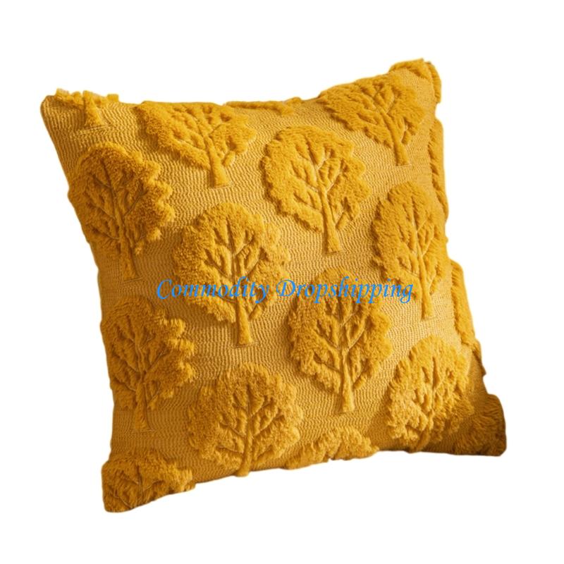 Y5JC Soft Plushie Pillow Case With Textured Foliage Pattern Home Sofa Bed Pillowcase 45 45cm