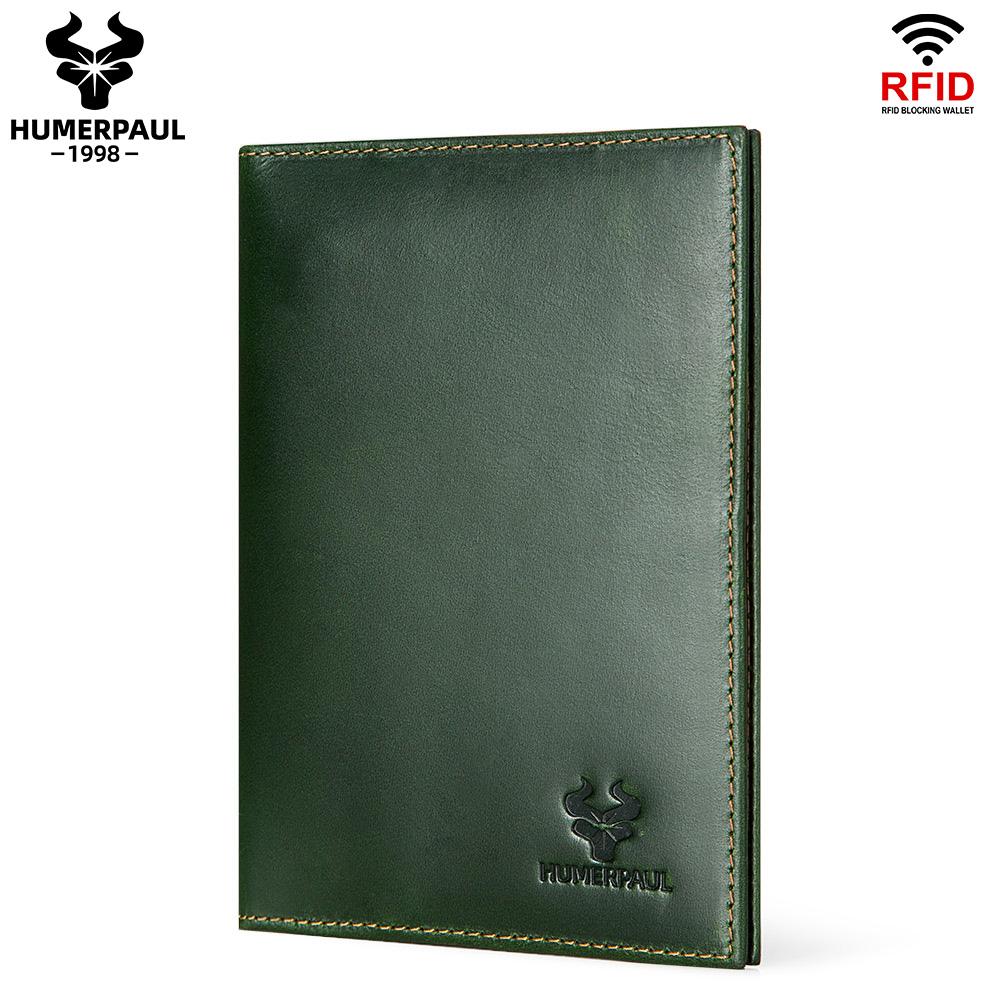 

HUMERPAUL Leather passport bag, ladies wallet, coin purse, leisure anti-lost device, RFID anti-theft brush, multi-function card holder зелений