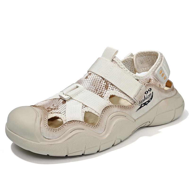 Beach shoes men's summer new breathable hollow sandals men's leather pure handmade mesh outdoor bag head casual men's shoes